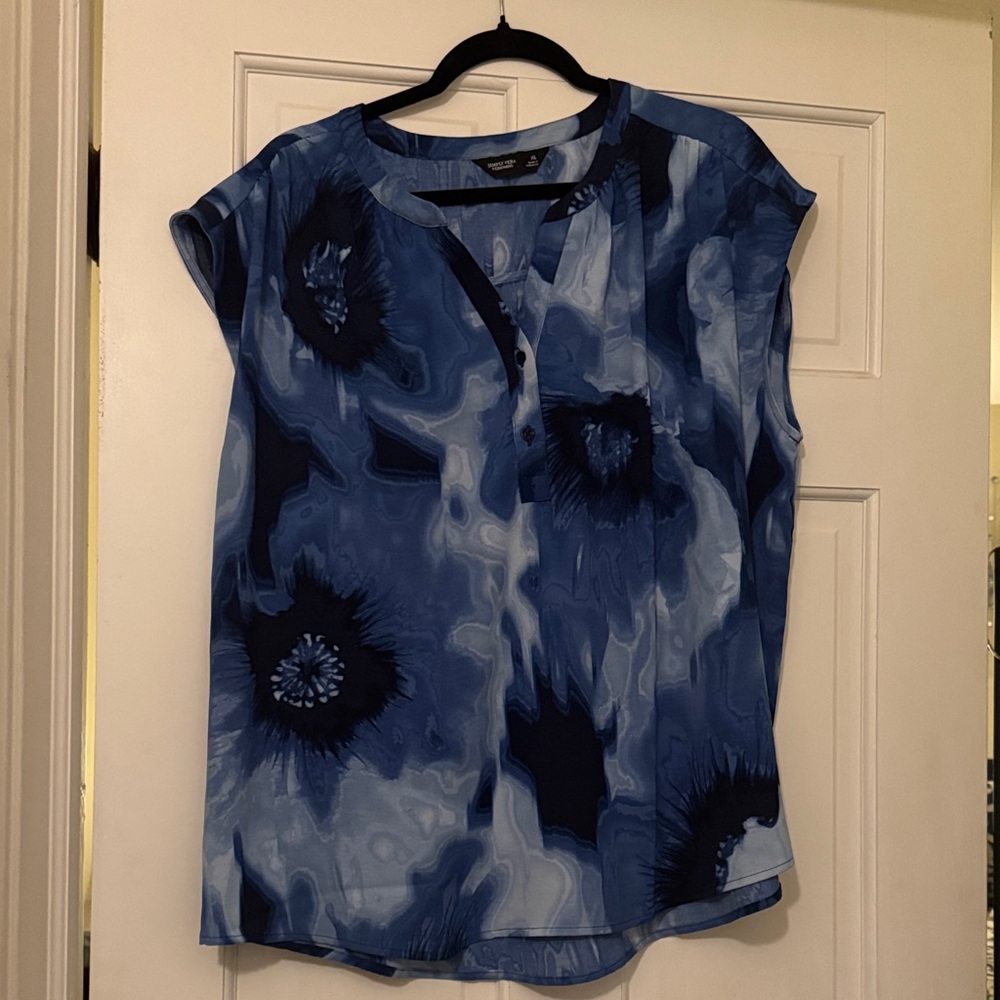 Simply Vera Vera Wang Navy and Light Blue Abstract Blouse XL